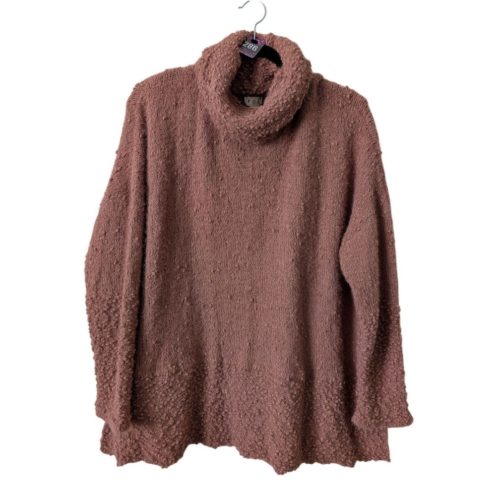 POL Chunky Knit Turtleneck Sweater Womens Medium Mauve Brown Popcorn Pullover
